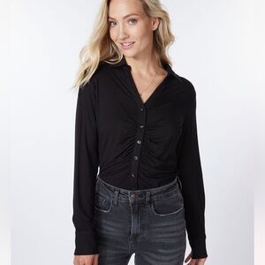 Esqualo Blouse Fancy Pleats Button Down Long Sleeve Black Extra Large XL
